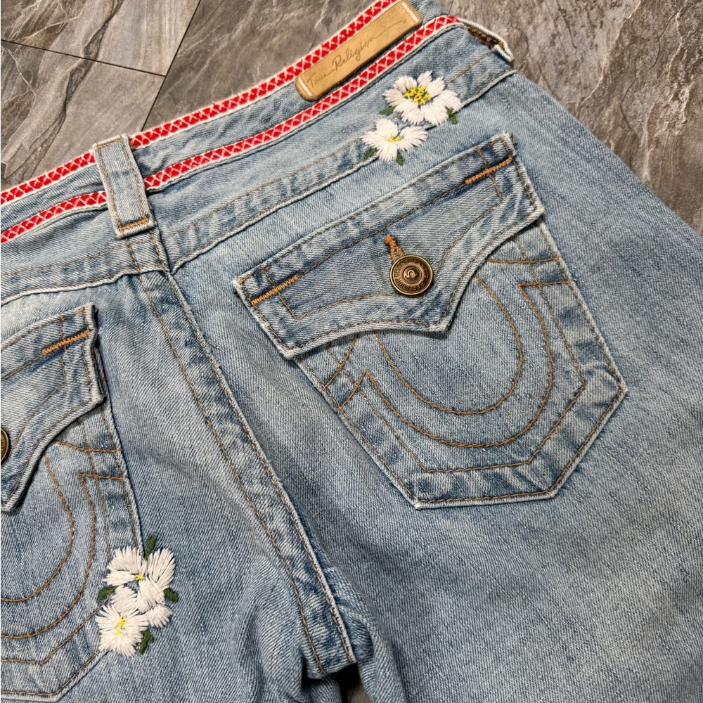 True Religion Light Blue Flare Jeans with Embroidery
